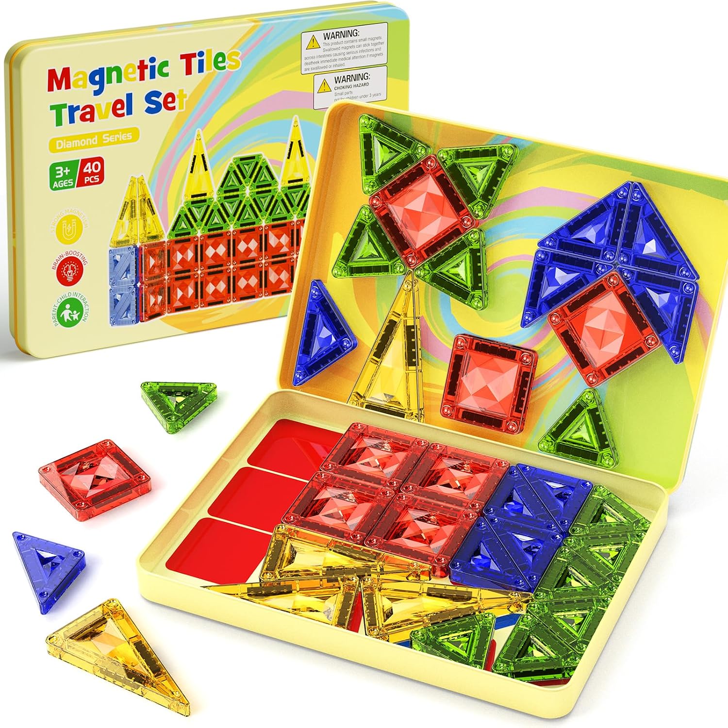 Magnetic Building Blocks Travel Toys: 40 Pieces with Metal Box - 10%