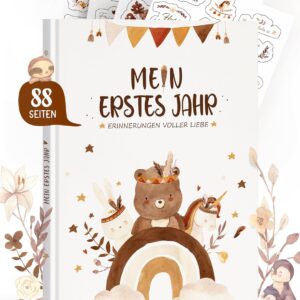 My First Year Baby Album (Boho) - The Baby Diary with Stickers - Baby Album First Year - Baby Album - Memory Book - Baby Gift Girls Boys Photo Album Baby Personalised Gifts Baby