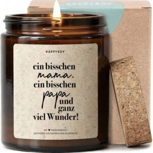 Ein bisschen Mama, ein bisschen Papa und ganz viel Wunder - Scented Candle with Saying as a Gift for Birth, for Expecting Parents, Candle in Glass with Floral Fragrance