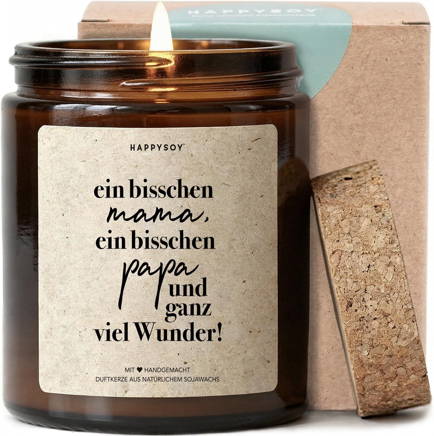 Ein bisschen Mama, ein bisschen Papa und ganz viel Wunder - Scented Candle with Saying as a Gift for Birth, for Expecting Parents, Candle in Glass with Floral Fragrance