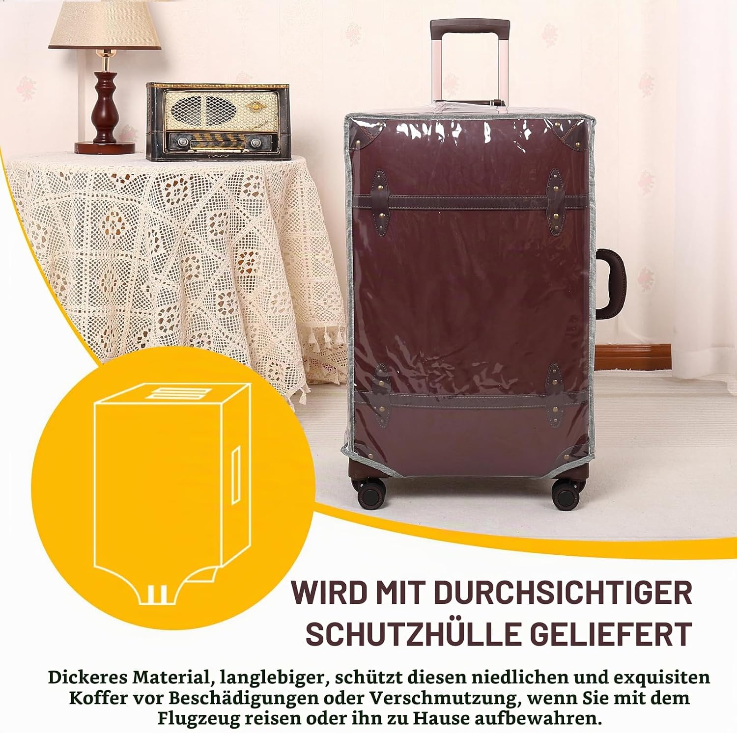 Urecity Vintage Travel Suitcase Set 2-Piece Lightweight Retro Leather Suitcase Hard Shell Trolley Hand Luggage Sets with TSA Lock and 8 Wheels (Caramel Brown, S (14 inches) + XL (28 inches)) – Bild 5