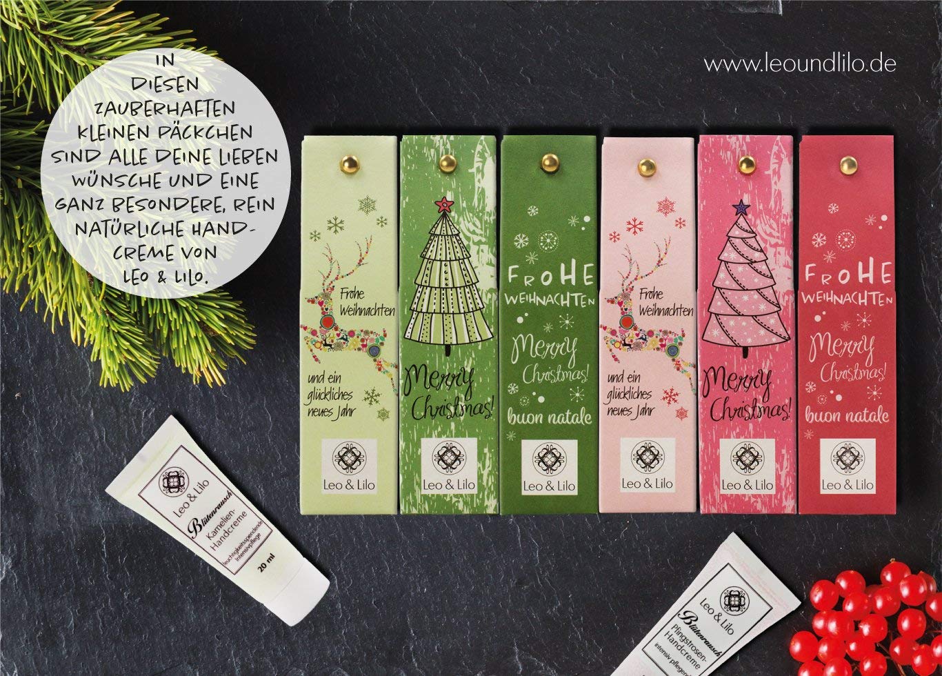 Leo and Lilo Small Christmas greeting, gift set with 6 hand creams, natural cosmetics, made in Germany – Bild 2