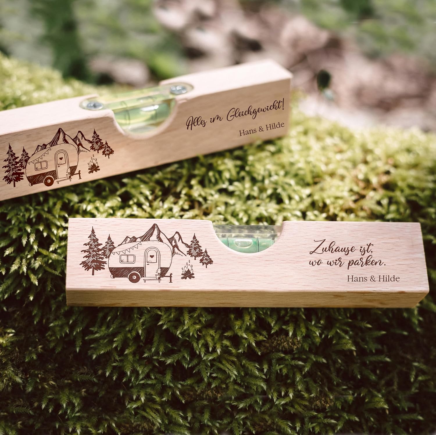 Spirit level personalised as gifts for men, dad gift, camping, outdoor, the ideal companion camper and caravan tool (Are we standing straight?) – Bild 5