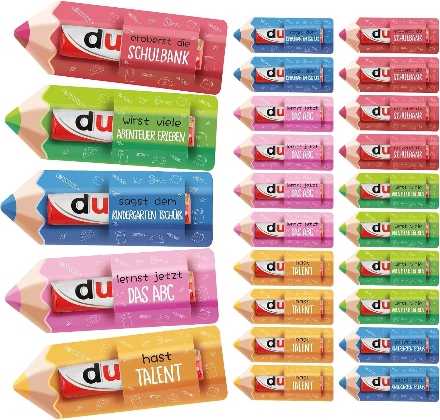 Pack of 20 School Gift Packaging, Chocolate Bar Banderole in Pen Design, Chocolate Courage Gifts Packaging for Children, Teachers, Parents (without Chocolate)