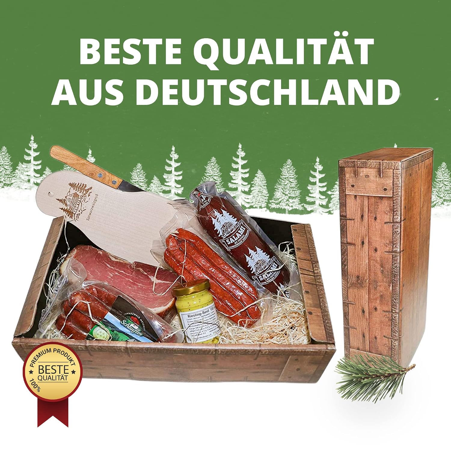 Black Forest Butcher Shop Gift Basket "Nostalgia - 6-Piece Gift Basket with Delicious & Savoury Sausage Specialities such as Black Forest Ham or Country Hunter, Chopping Board & Knife and Gourmet – Bild 4