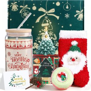 Christmas Gifts for Women, Pack of 7 Wellness Gifts Including Christmas Candles, Christmas Jars with Straw and Lid, Small Christmas Gifts for Mum