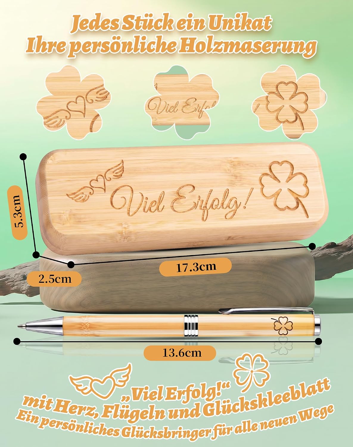 LAOYE Lucky Charm Ballpoint Pen Wooden Box with Engraving, Good Luck Farewell Gift for Colleagues, Unique Lucky Pen, Thank You Gifts, Employee, Work Colleague, Job Change, Office Gifts – Bild 4