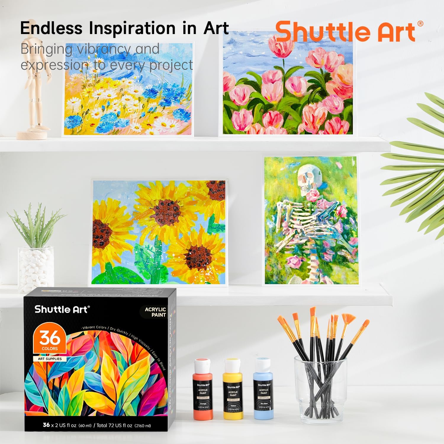 Shuttle Art 36 Colourful Acrylic Paint Set (60 ml Each) with 12 Brush Set – Bild 7