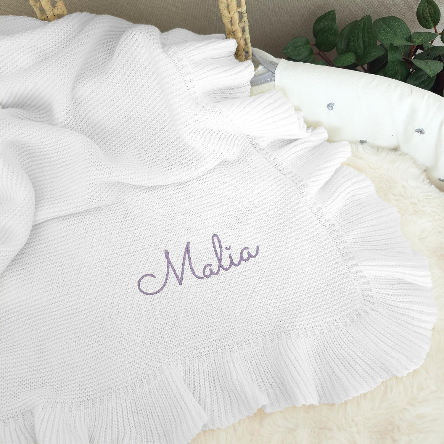 Baby Blanket Embroidered with Name 100 x 80 cm 100% Cotton