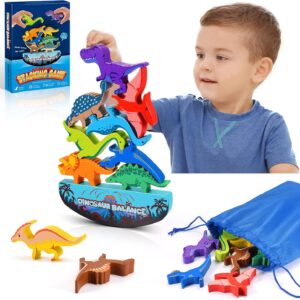 DejaNard Dinosaurier-Stapelspielzeug aus Holz, Montessori Spielzeug & Weihnachts-Geschenke für Kinder