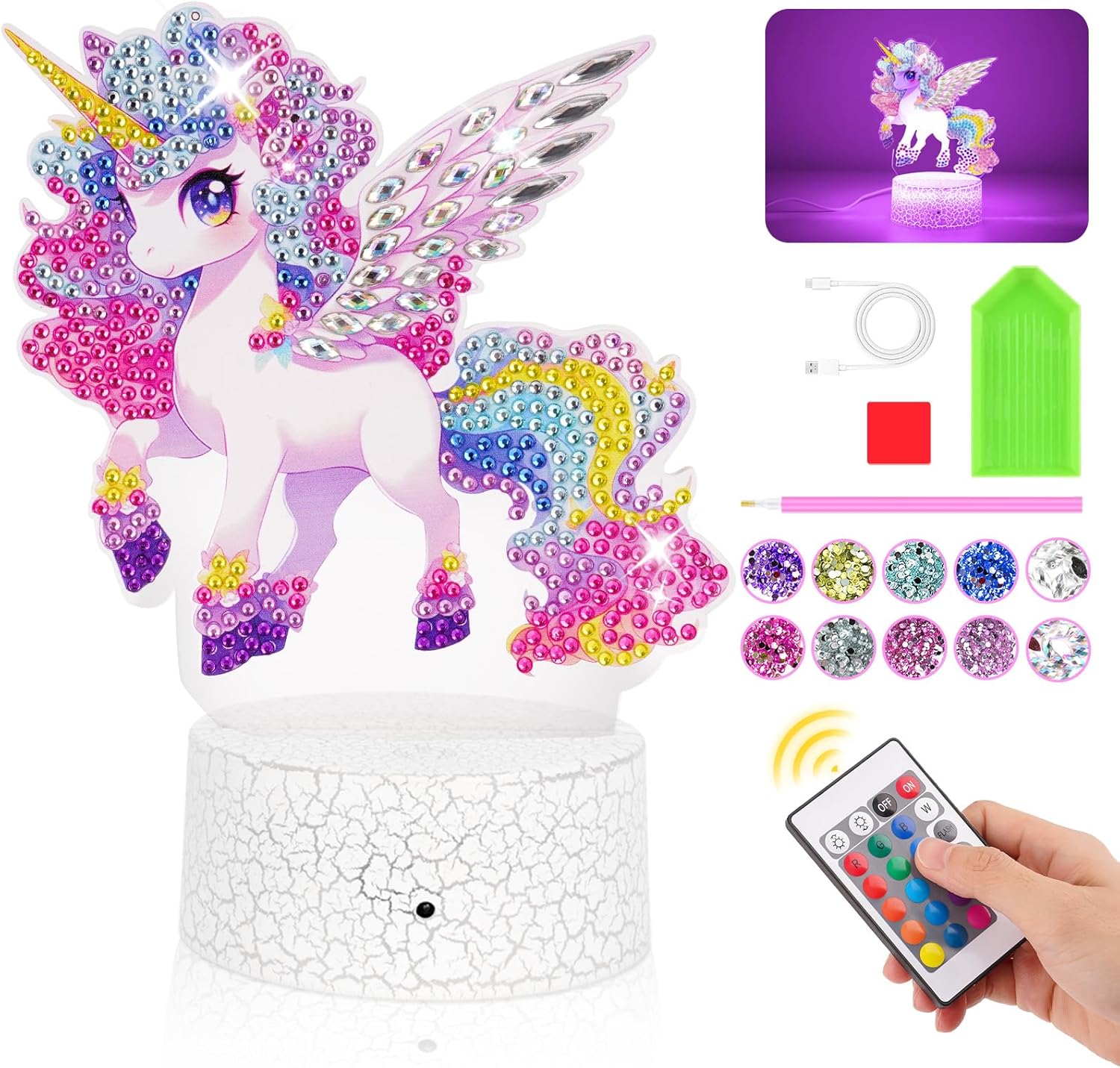 Unicorn Gift for Girls 5-10 Years: Diamond Painting Night Light Children