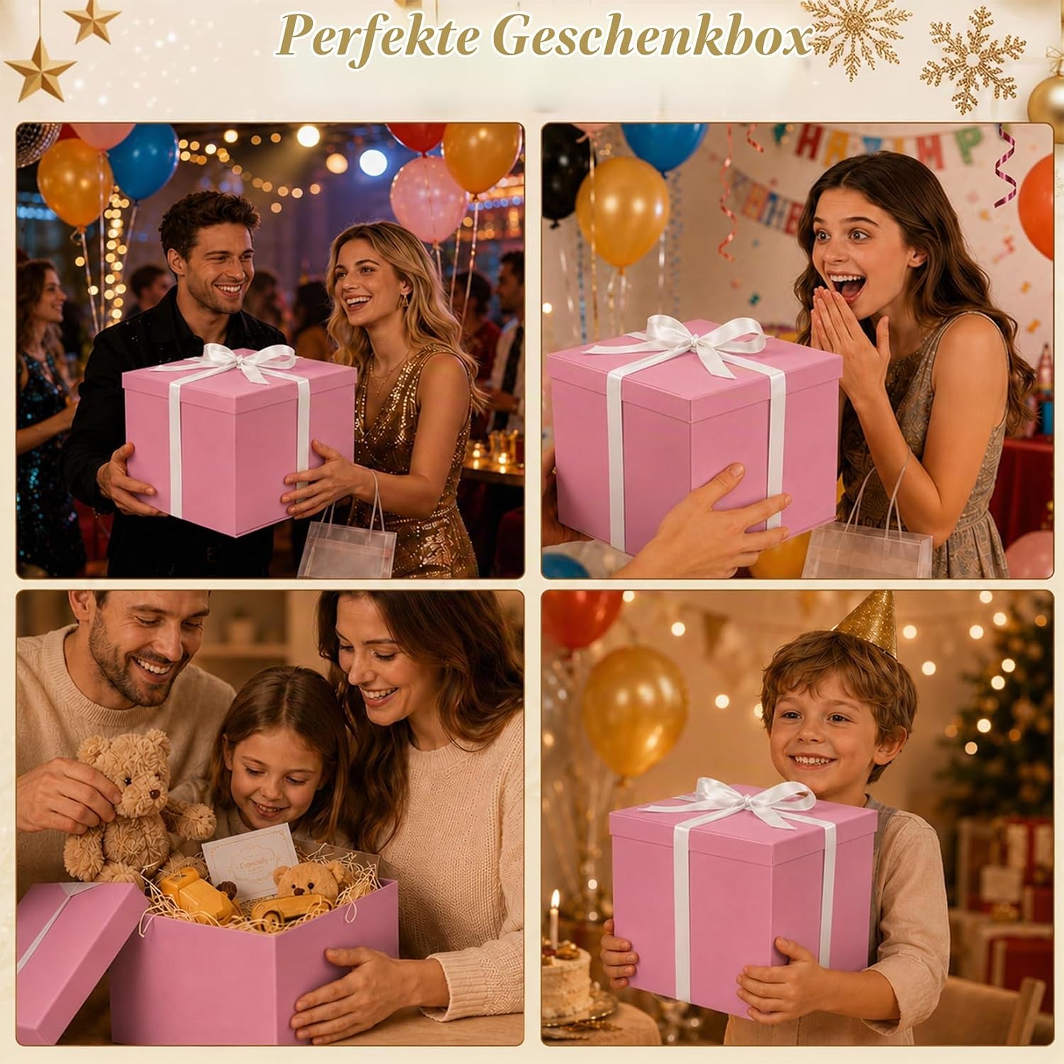 XXL Gift Box with Lid 30 x 30 x 25 cm Pink Gift Box Large – Bild 6