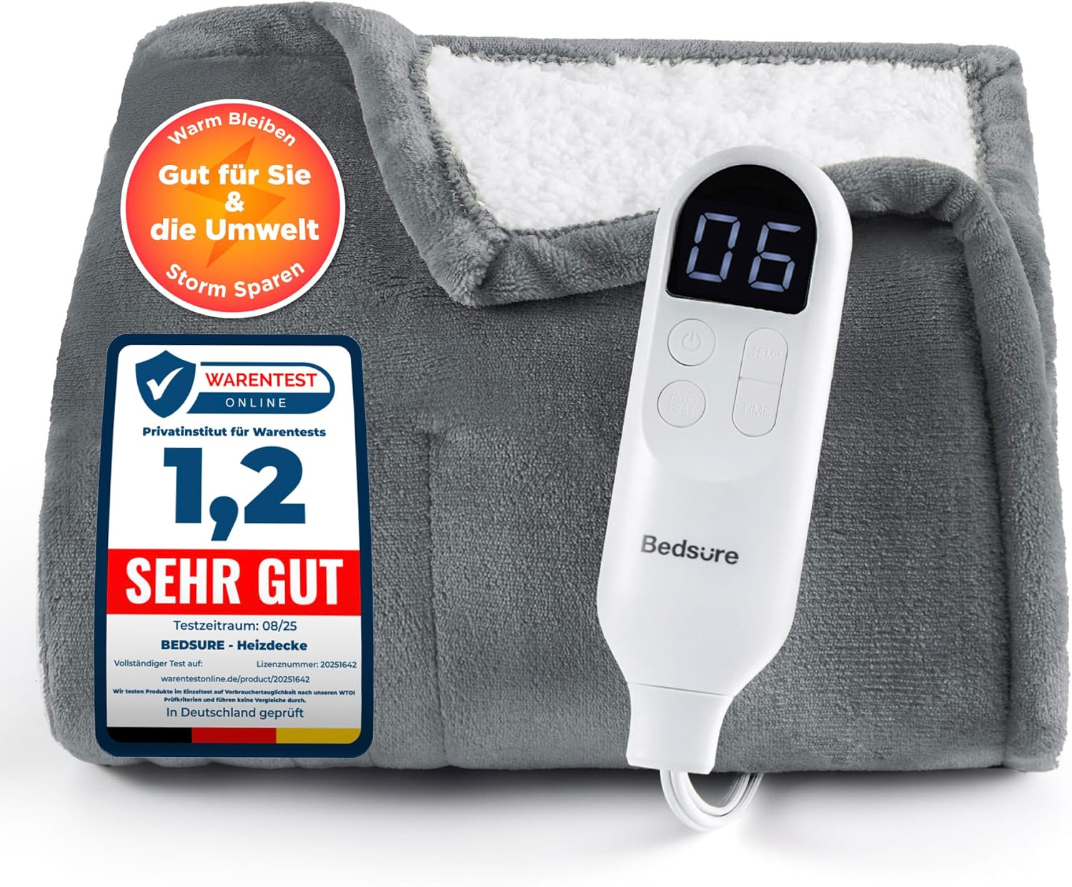 BEDSURE Electric Blanket 130 x 180 cm Grey
