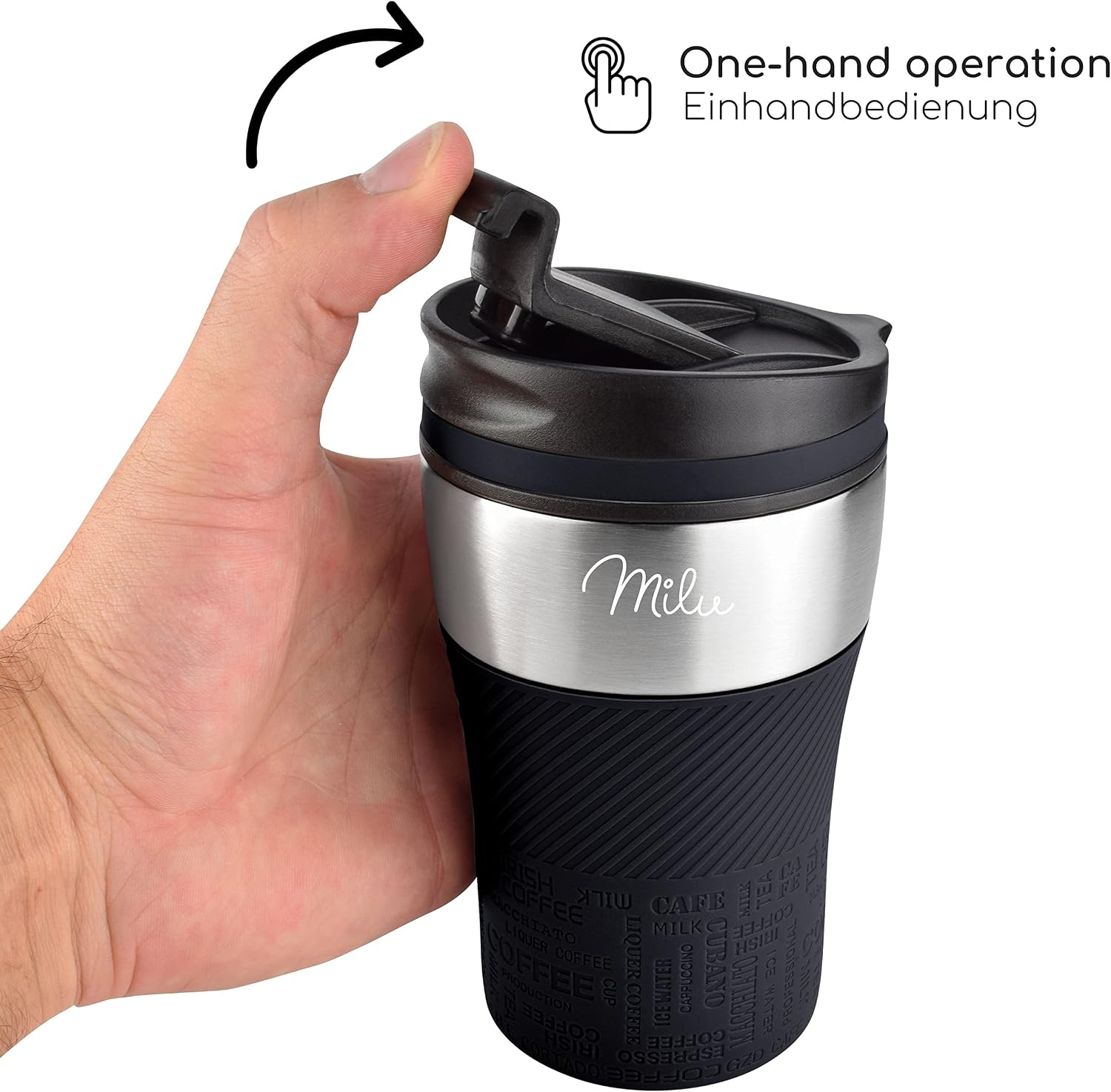 Milu Thermal Mug with Engraving, 210 ml, Gift Idea, Personalised Gift with Name, Father's Day for Men, Women, Mum, Dad, Girlfriend (210 ml, Black) – Bild 5