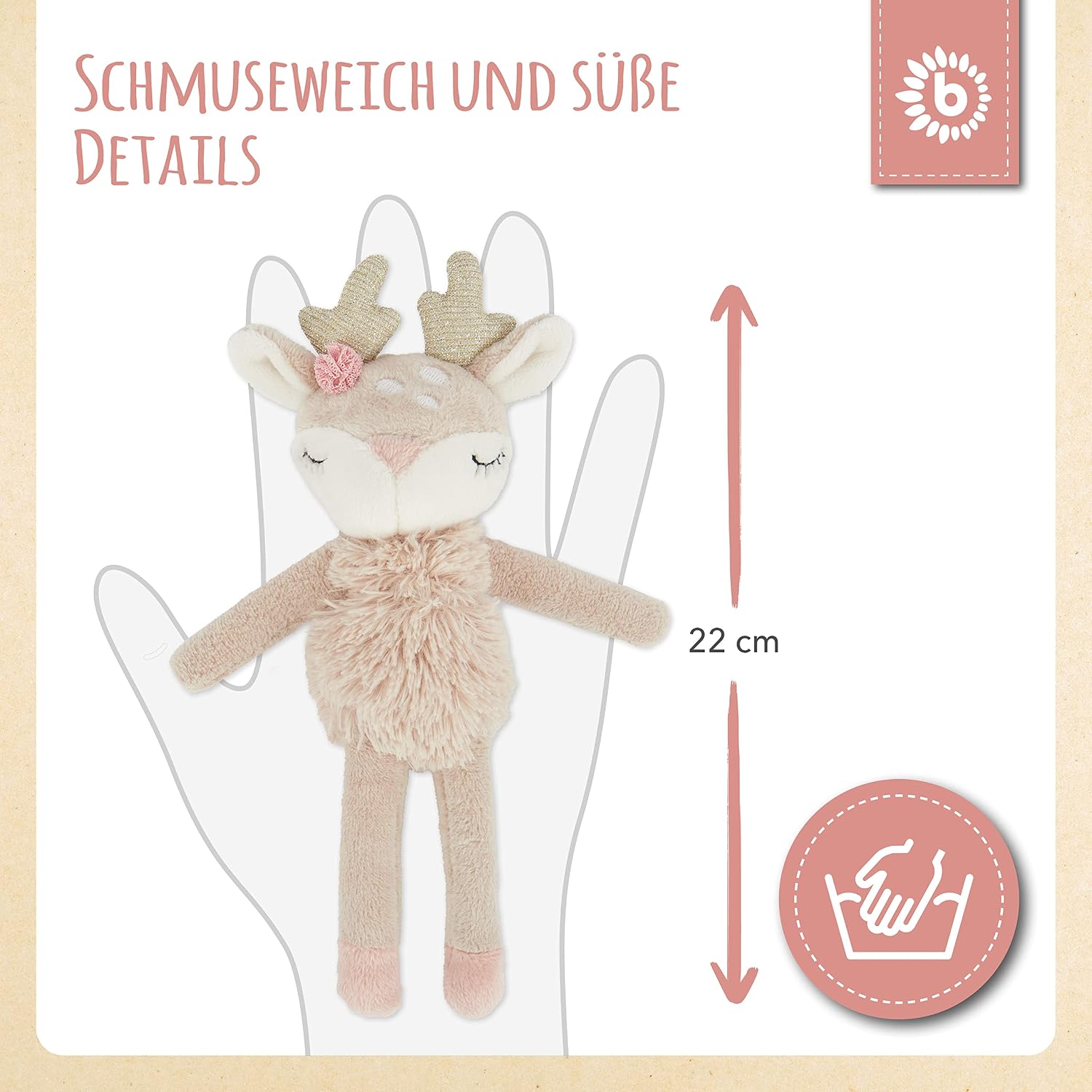 Bieco Cuddly Toy Deer Ella with Rattle | Baby Cuddly Toy from 0 Months Soft Toy Baby Plush Toy Deer Reindeer Cuddly Toy Girls Cuddly Toy Music Box Girls – Bild 4