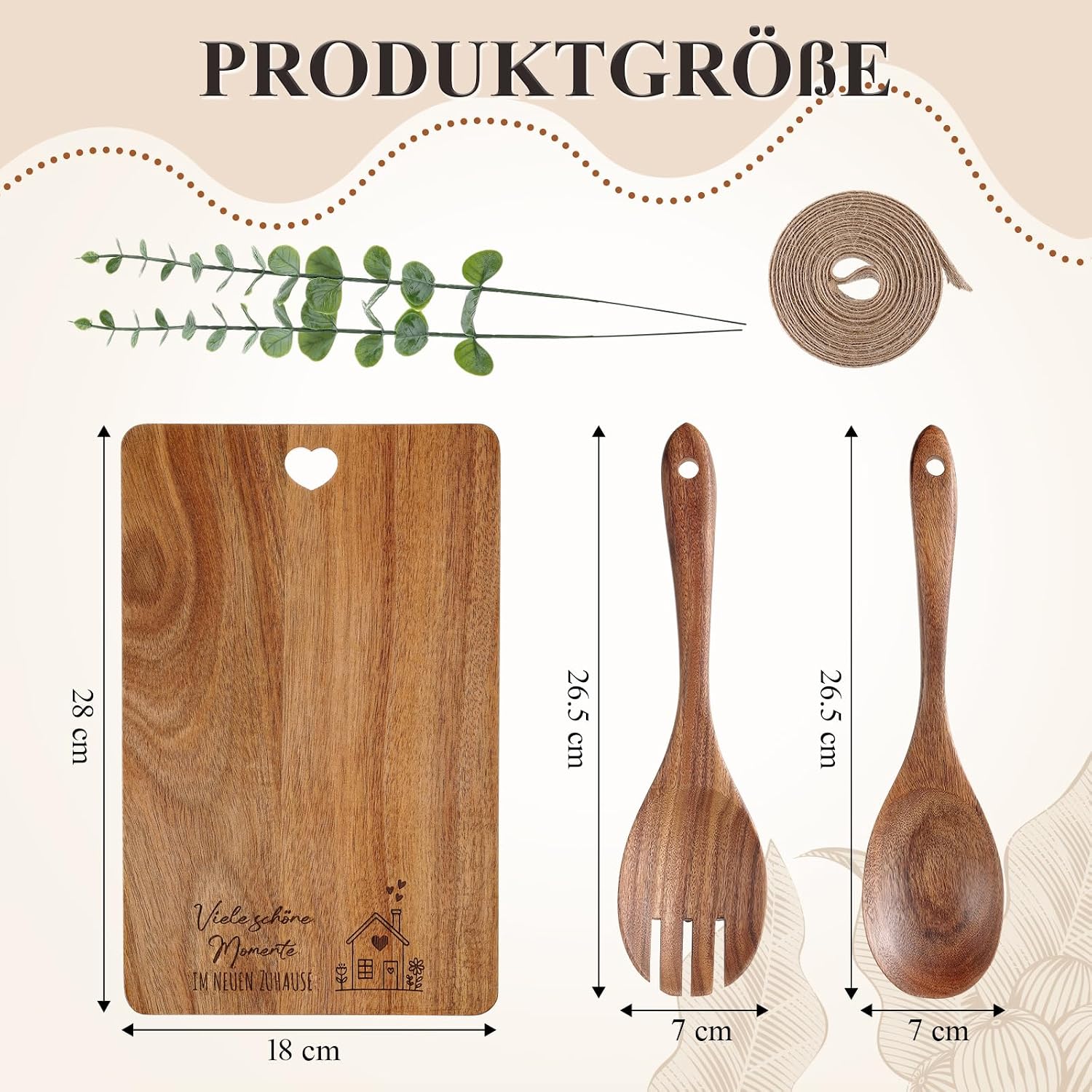 Xuniea Housewarming Gift Wooden Chopping Board with Cooking Spoon Salad – Bild 2