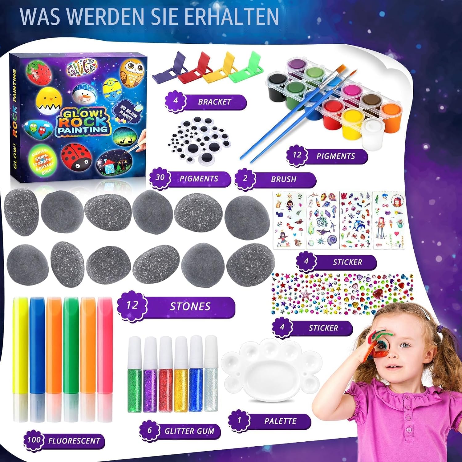 GUHAOOL Glow-in-the-Dark Stones Painting Craft Sets Painting Set Craft Set, Creative Stone Painting Set, Craft Set Stones Painting Set for Children Adults Gifts Painting – Bild 2