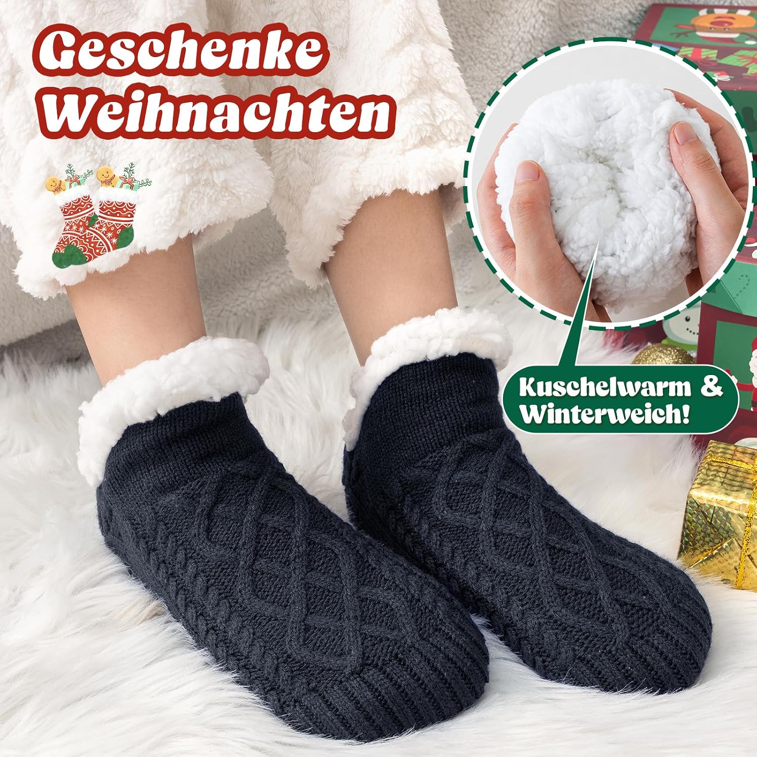 Niorasen Cuddly Socks for Men and Women, Thick Fluffy Socks with Grippers, Soft Warm Winter Hut Socks, House Socks, Stopper Socks, Women Gift, Birthday, EU 36-44, 1 Pair – Bild 2