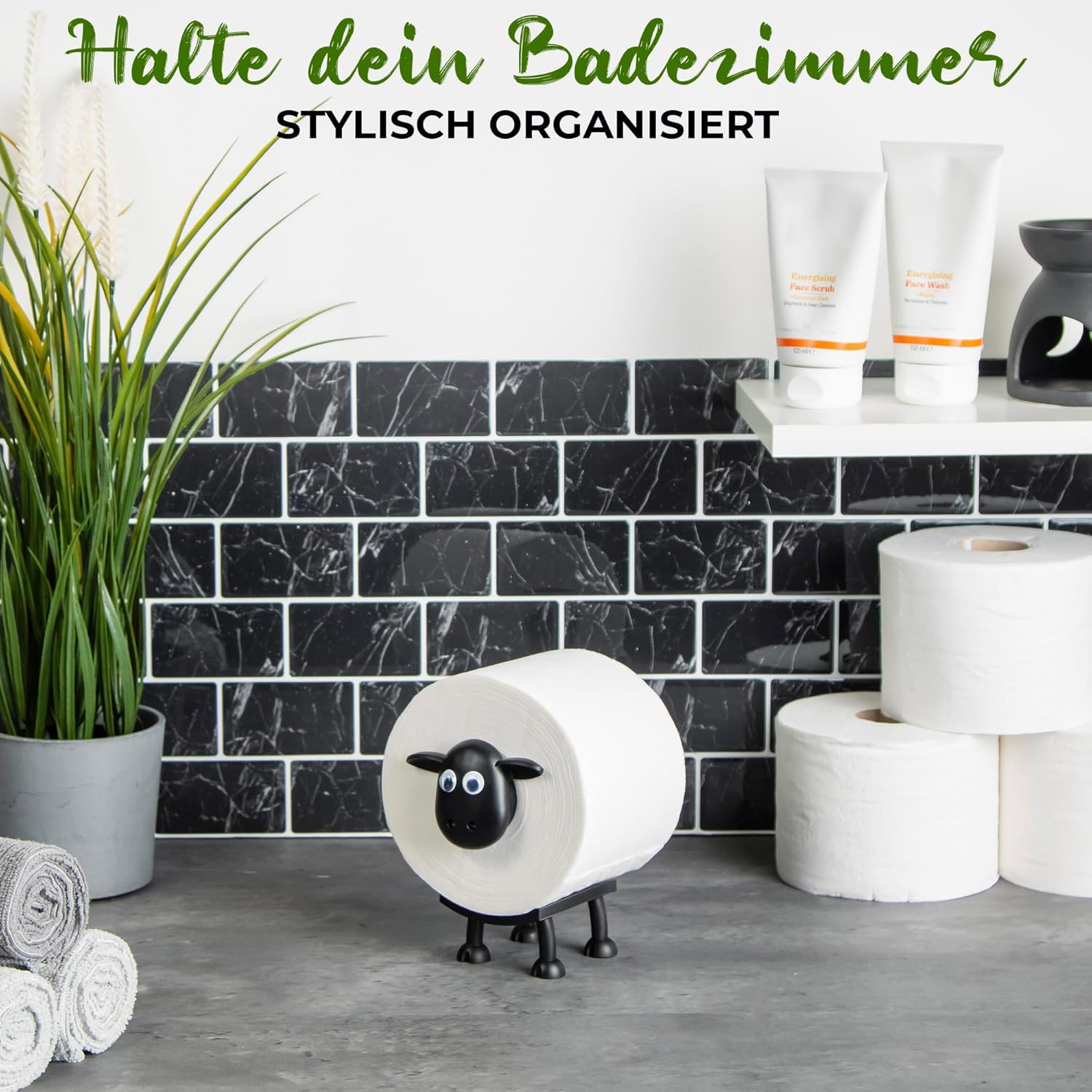 VELENTI Sheep Toilet Paper Holder Funny Toilet Paper Holder Free Standing Bathroom Set 3D Printed Black Sheep Toilet Roll Holder - Funny Tissue Paper Roll Storage - Set of 1 – Bild 4
