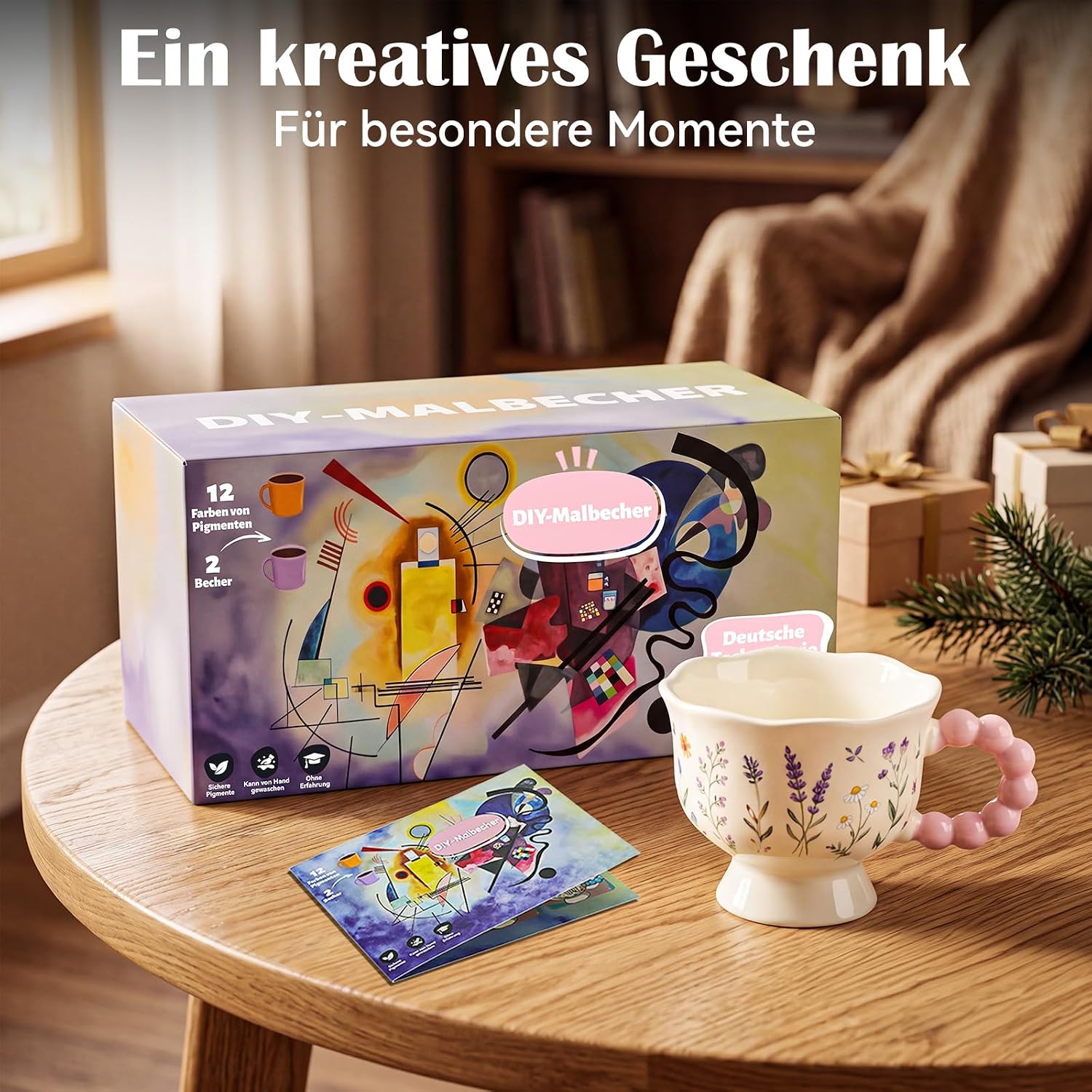 DIY Ceramic Painting Set - Includes 2 Cups for Painting, Paints, Brushes & Stencils, Cup Painting Set for Beginners, DIY Craft Set, Creative Gift for Adults – Bild 7