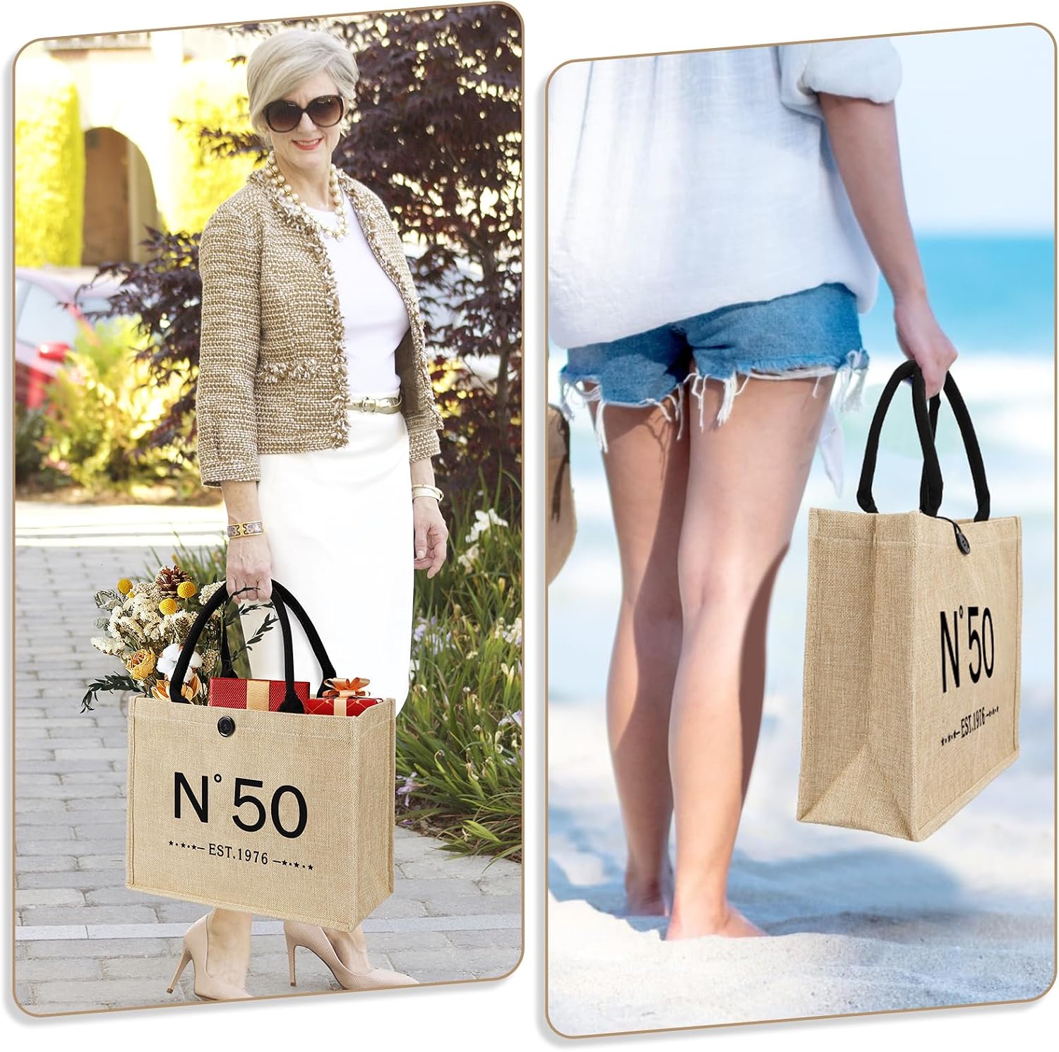 Gifts for 50th Birthday Woman - N ° 50 Jute Tote Bag, Cosmetic Bag – Bild 6