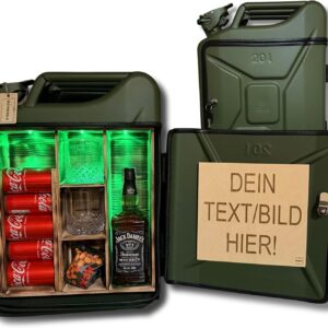 20L Canister Mini Bar Premium I Maximum Personalised with Engraving & LED Lighting I 2 Whisky Glasses I Jerrycan I Mobile Canister Bar Gift for Men I Lockable Mini Bar