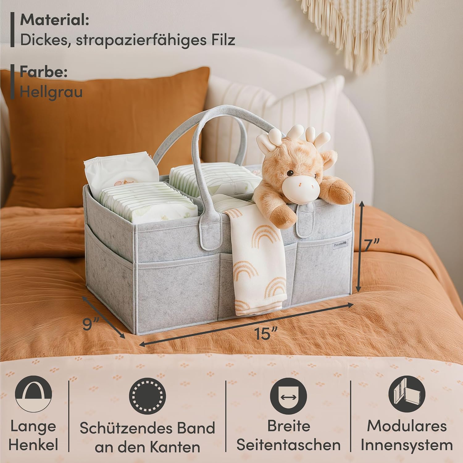 PUTSKA Nursery Storage Basket - Nappy Basket Organiser for Changing Station, Newborn Essentials, Baby Gifts for Birth and Must Haves for Boys or Girls – Bild 4