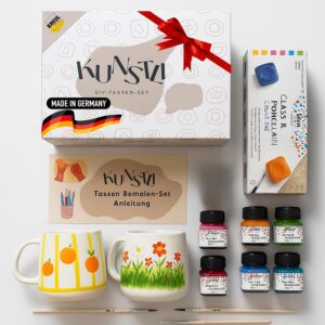 kunstli 2 DIY Cups Painting Set Ceramic Mug Painting Set – Painting Set Paints, Brushes & Cups – Creative Gift Idea Children, Family & Friends – Mugs Painting Gift (Christmas & Birthdays)