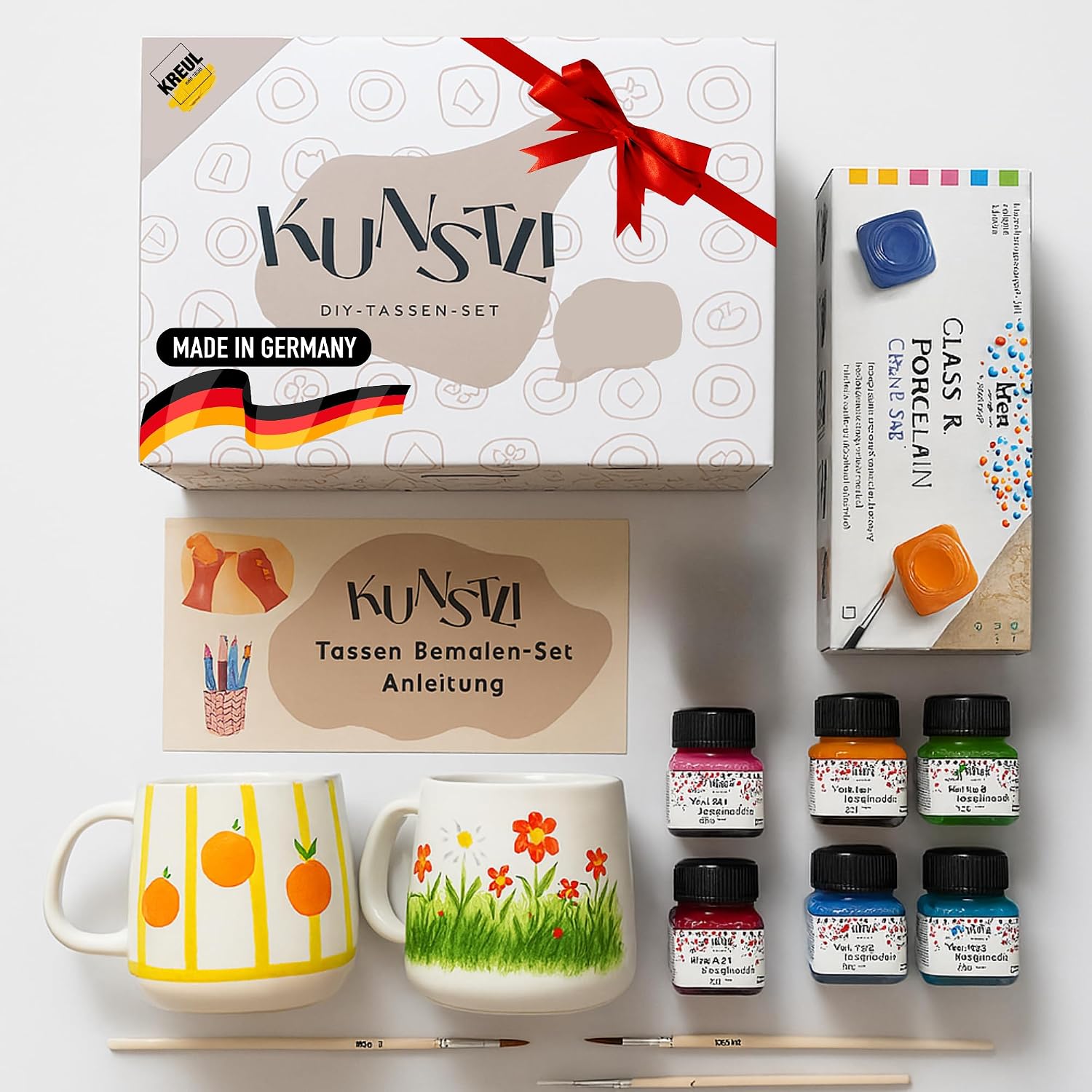 kunstli 2 DIY Cups Painting Set Ceramic Mug Painting Set - Painting Set Paints, Brushes & Cups - Creative Gift Idea Children, Family & Friends - Mugs Painting Gift (Christmas & Birthdays)