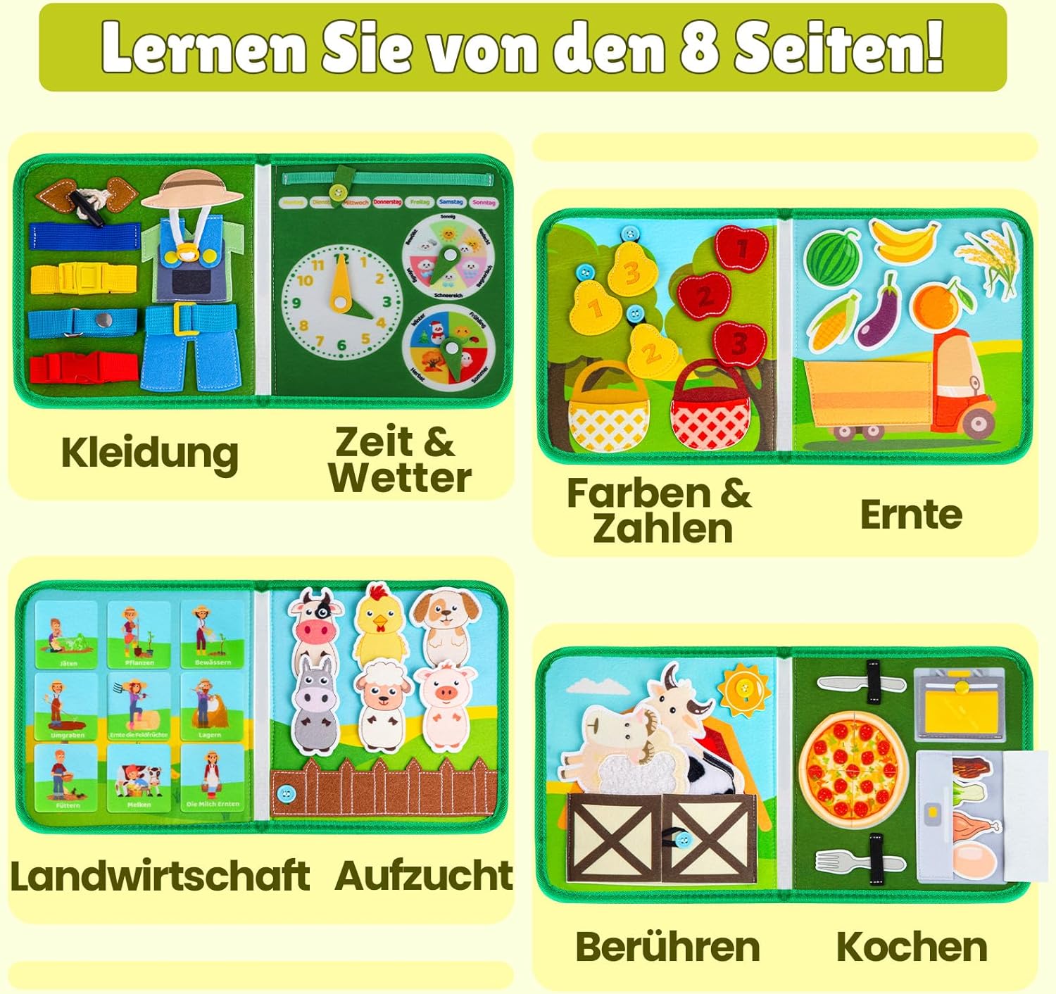 Quanquer Montessori Busy Board German Toy from 1 2 3 4 Years - Farm Book for Early Education Car & Plane Drives - Birthday Holiday Easter Children's Day Gifts for Toddlers – Bild 9