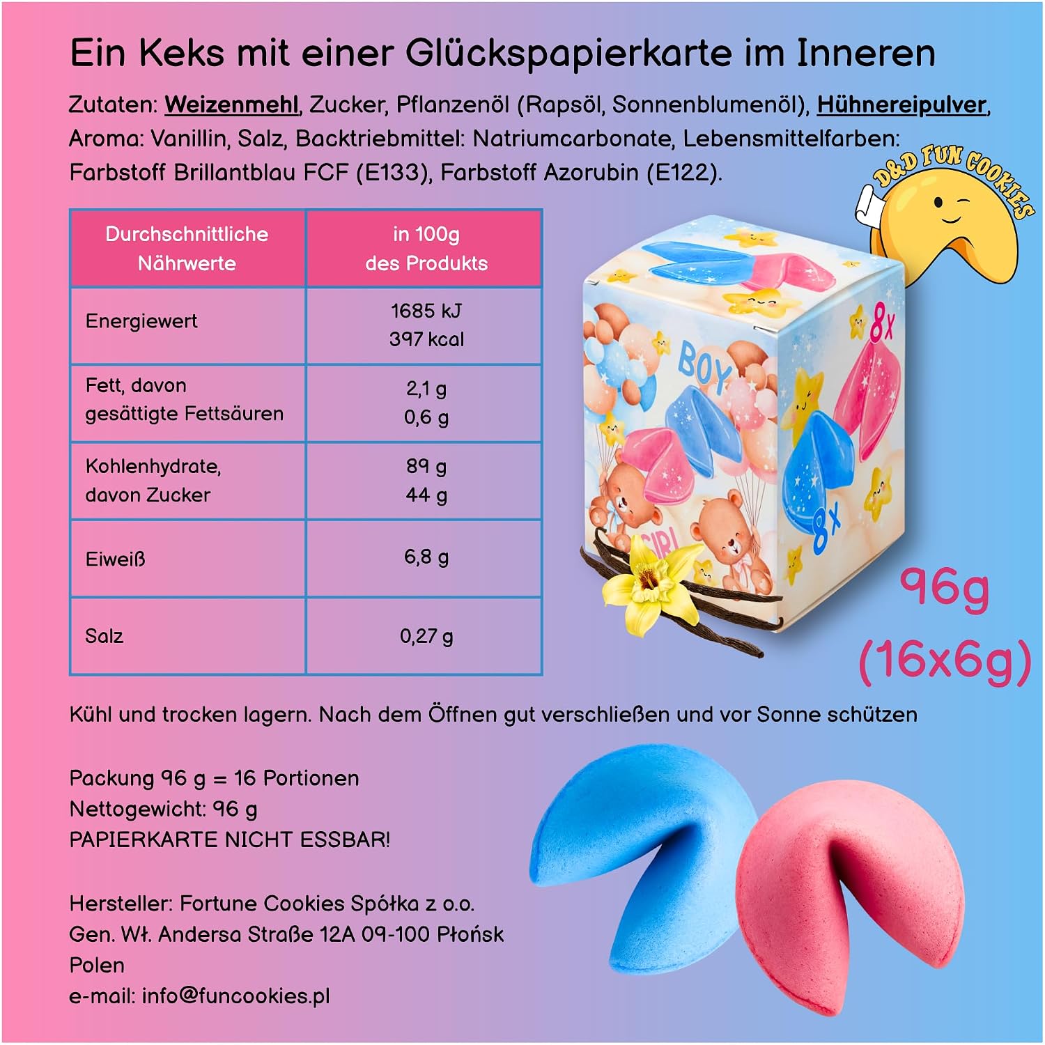 Lucky Cookies Baby Shower & Baby Shower Vanilla Party Favors Pack of 16 96g – Bild 2