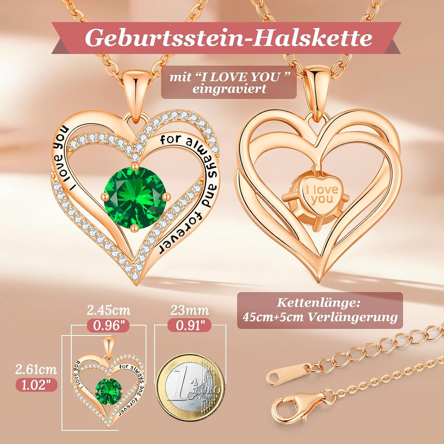 CDE Kette Damen Herz Geburtsstein 925 Sterling Silber Schmuck Geschenk – Bild 5