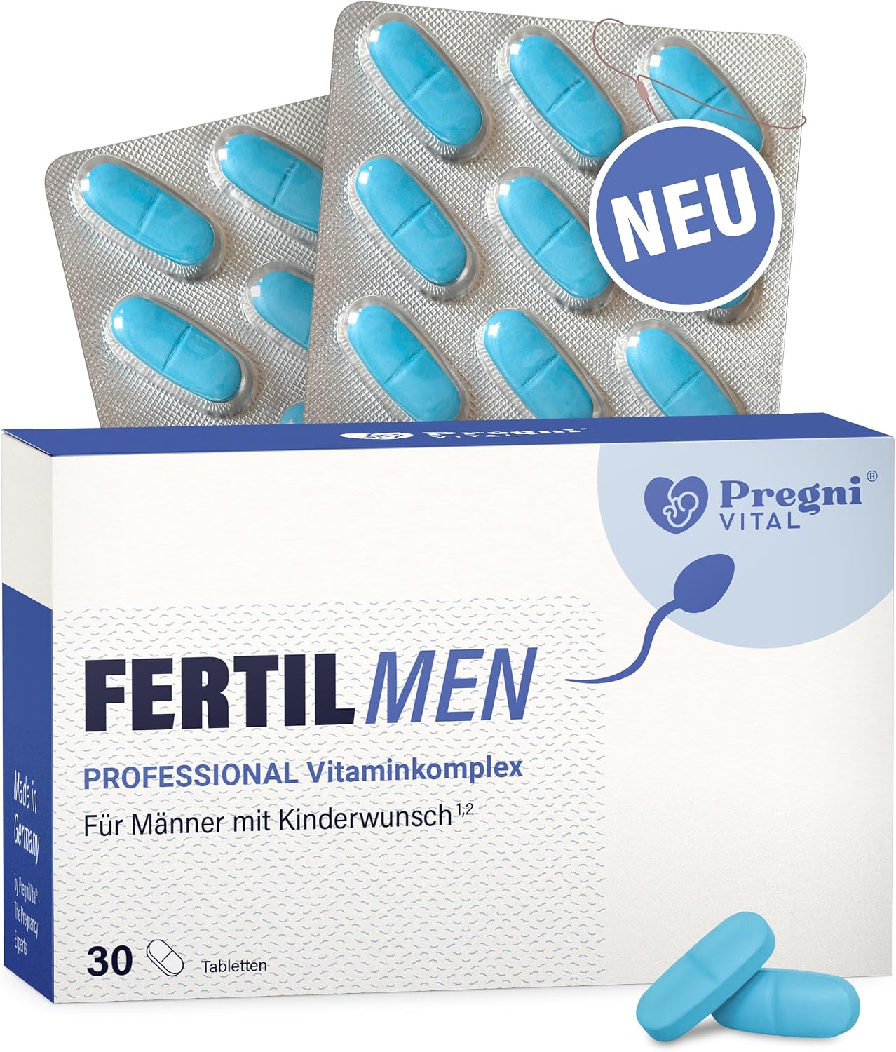 PregniVital Fertil Men Desire for Children - Men's Vitamins with Selenium for Normal Formation, Zinc for Normal Fertility & Normal Testosterone Levels, Q10, Lycopene, Folic Acid, Vegan, 30