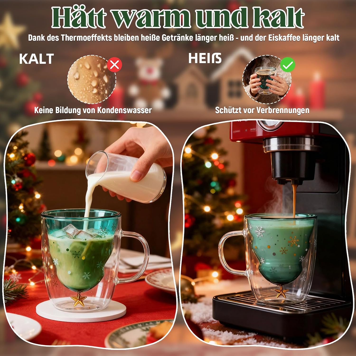 Double-Walled Coffee Glasses 300ml Christmas Tree Christmas Mug – Bild 5