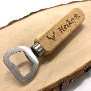 Personalised Bottle Opener, Double-Sided at No Extra Cost, Wooden with Engraving Beer Opener Gift for Men, Dad, Grandpa, Father's Day, Christmas