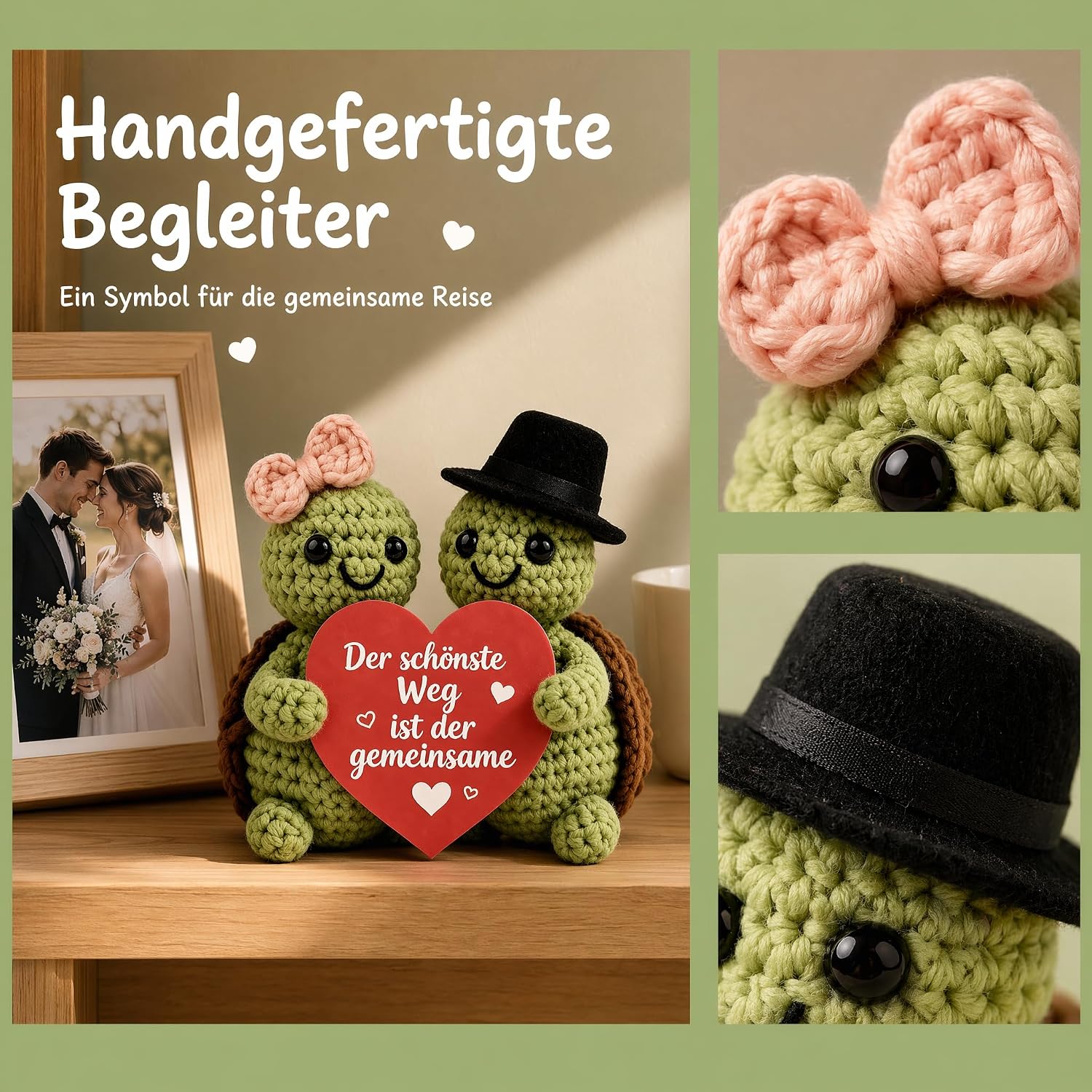 Wedding Gifts for Bride and Groom, Pocket Hug Turtle Wedding Anniversary Gifts for Men Women, Romantic Anniversary Gift for Him You, Partner I Love You Heart Festival Surprise – Bild 6