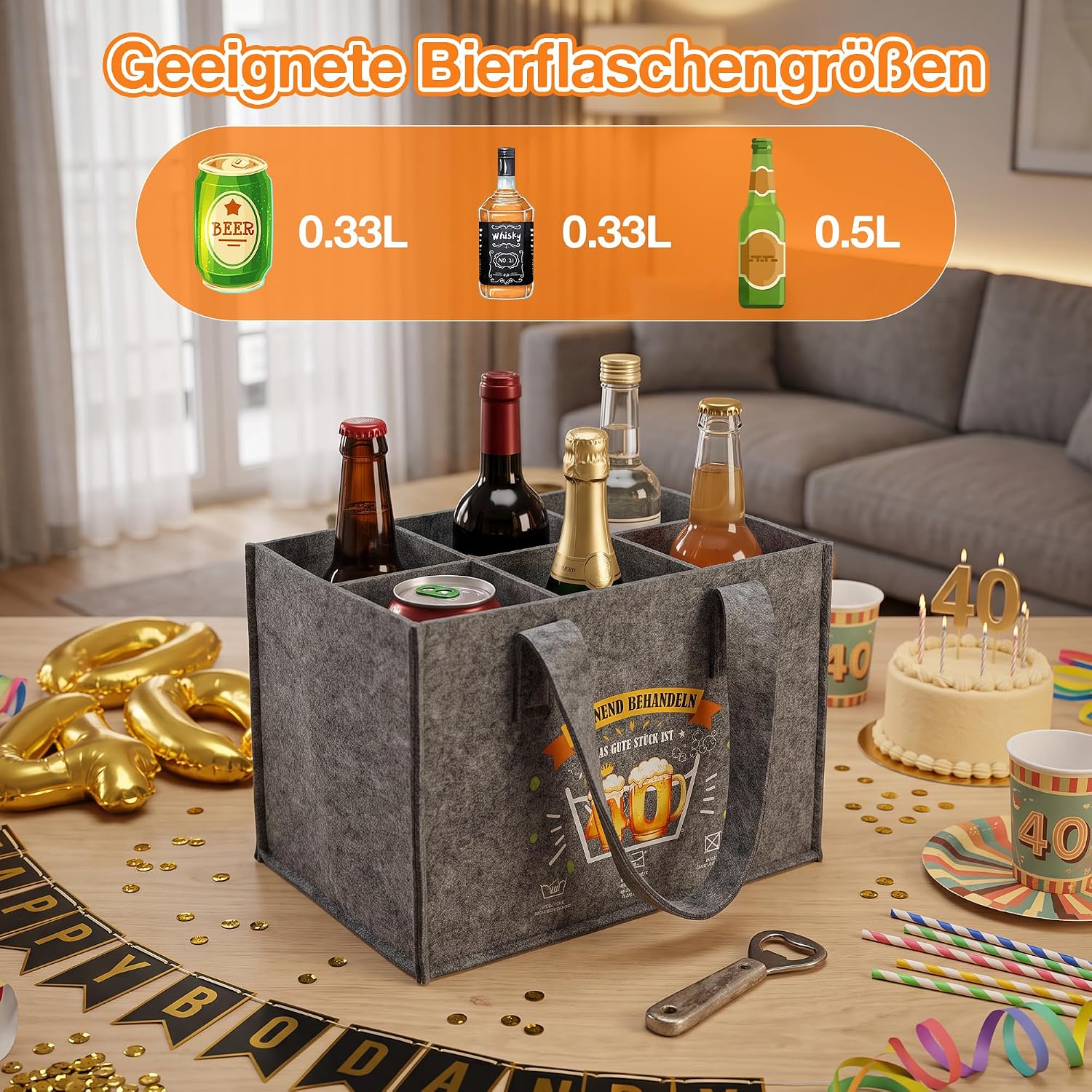 Zocipro Felt Beer Handbag 6 Bottle 40th Birthday Gift – Bild 4