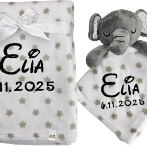 KIDDI-MEDIA Baby Blanket with Name and Date of Birth, Grey
