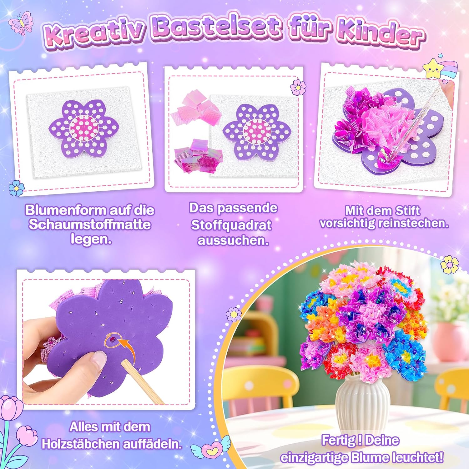 Gift Girls 5 6 7 8 Years Creative Flowers Craft Set Children from 6-8 Years – Bild 5