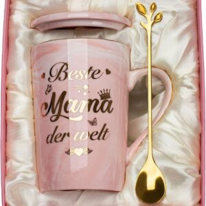 Mum Birthday Gift, Gifts for Mum, Best Mum in the World Mug, Birthday Gift for Mum, Idea Mother Gift, 14 oz Marble Mother Mug with Gold Print, Lid Spoon, Gift Box
