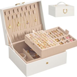 SONGMICS 2 Tier Jewellery Box with Lock 20.5 x 17.1 x 10.3 cm