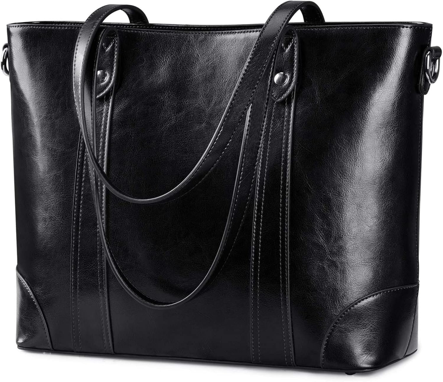 S-ZONE Women's Shoulder Bag 15.6 Inch Laptop Bag Large Leather Shopper Work Bag Shoulder Bag Handbag with Padded Laptop Compartment