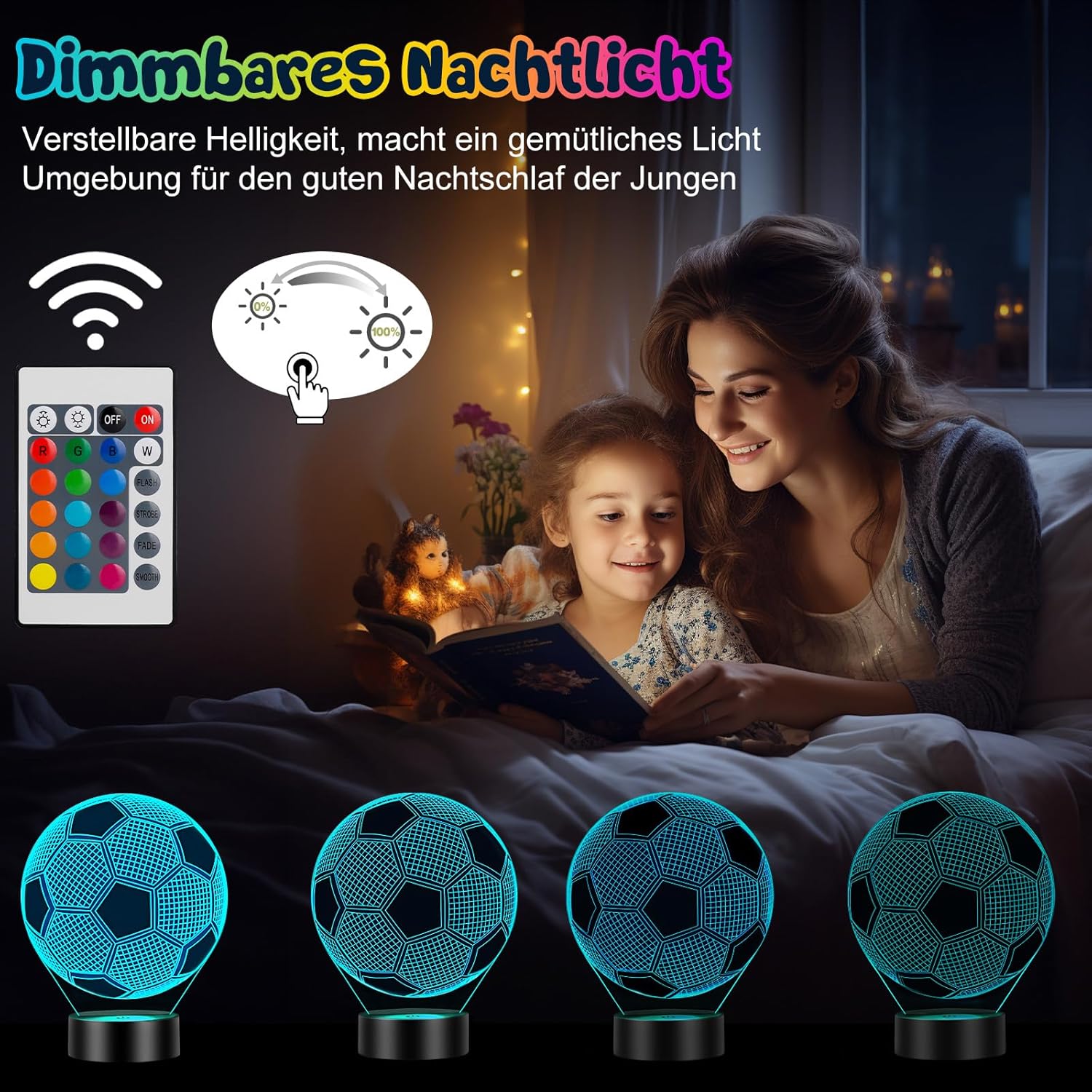 Linkax 3D LED Night Light Optical Illusion Light Illuminating Light Desk Table Light Lamp 7 Color Remote Control with Acrylic Flat & ABS Base & USB Charger – Bild 5