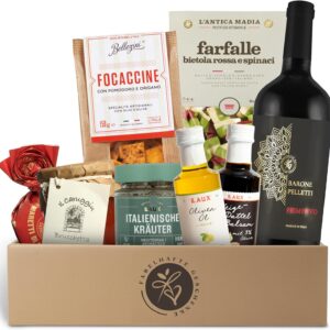 La Dolce Vita Gift Basket Filled with Red Wine and Italian Delicacies, Gift Basket for Lovers of Italian Cuisine, A Wine Gift for Men and Women for Birthday, Christmas