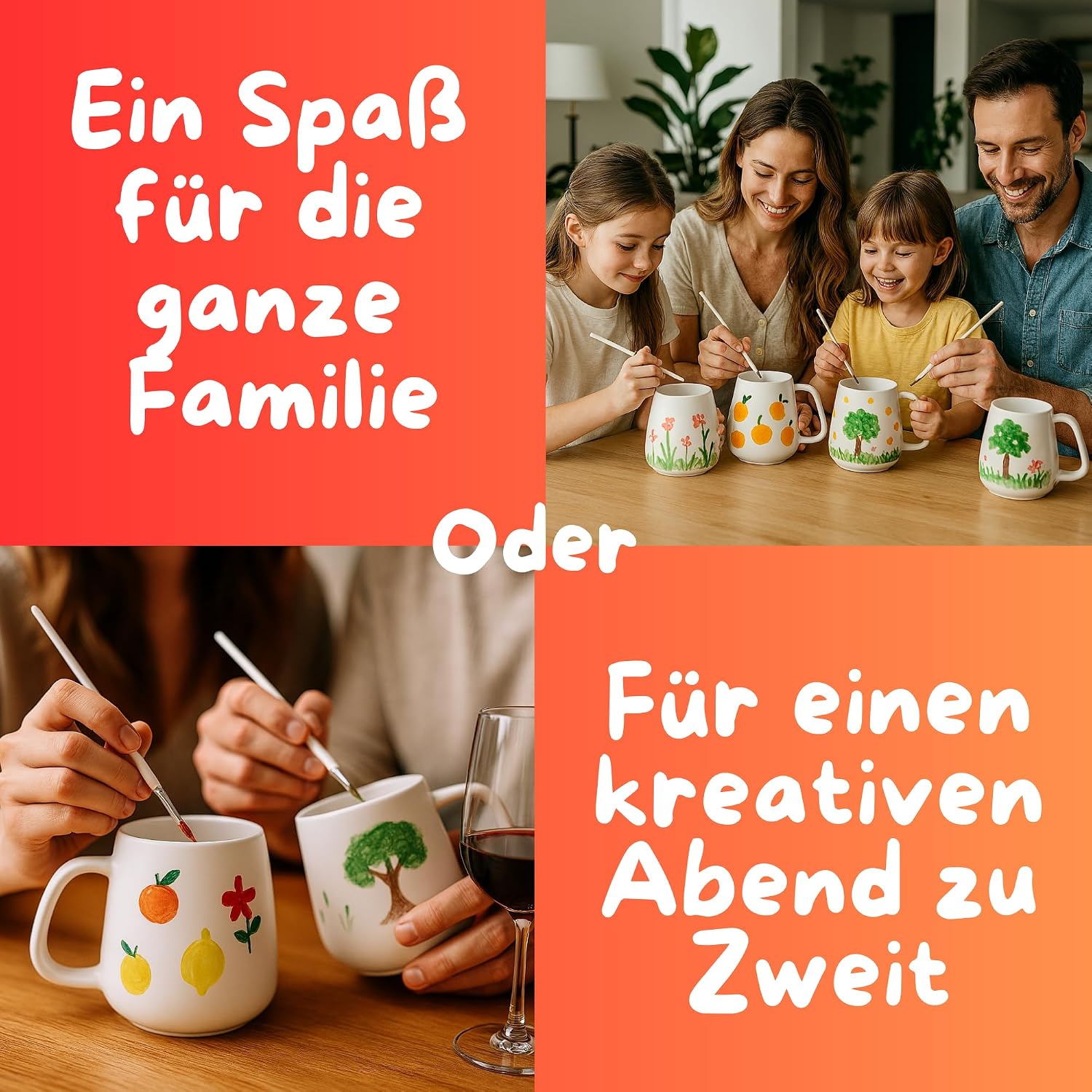 kunstli 2 DIY Cups Painting Set Ceramic Mug Painting Set - Painting Set Paints, Brushes & Cups - Creative Gift Idea Children, Family & Friends - Mugs Painting Gift (Christmas & Birthdays) – Bild 2