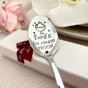 Personalised Ice Cream Spoon with Personalised Engraving, Stainless Steel, Ready to Gift Packaging, Choice of Size and Colour