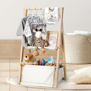 GiftAmaz Wooden Baby Basket for Baby Shower, Two-Tier Gift Basket Baby, Baby Storage Box Made of Wood with Hangers, Baby Shower Decoration, Baby Gift for Birth for Expecting Parents
