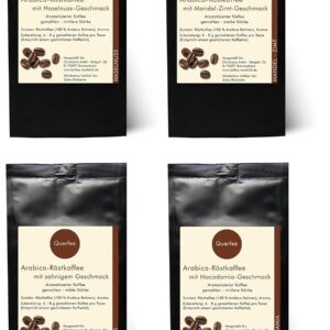 Coffee Gift Set Tasting Set – Flavoured Ground Coffee – Hazelnut, Almond Cinnamon, Cream & Macadamia – Gift for Coffee Lovers with Aroma – 4 x 75g (300g Total)