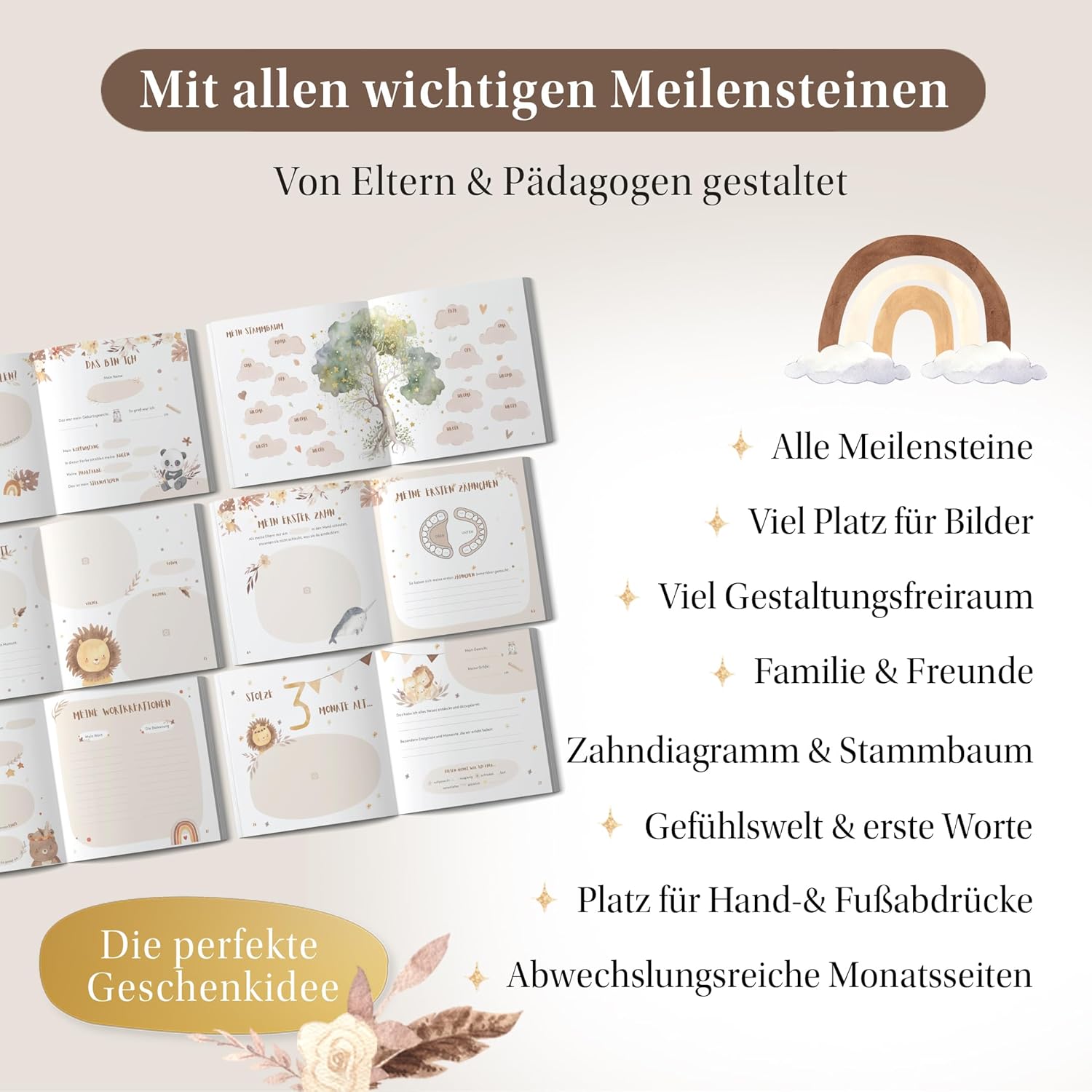 EULENTALER Baby Album Boho My 1st Year [with Linen Cover and Gold Embossing – Bild 5