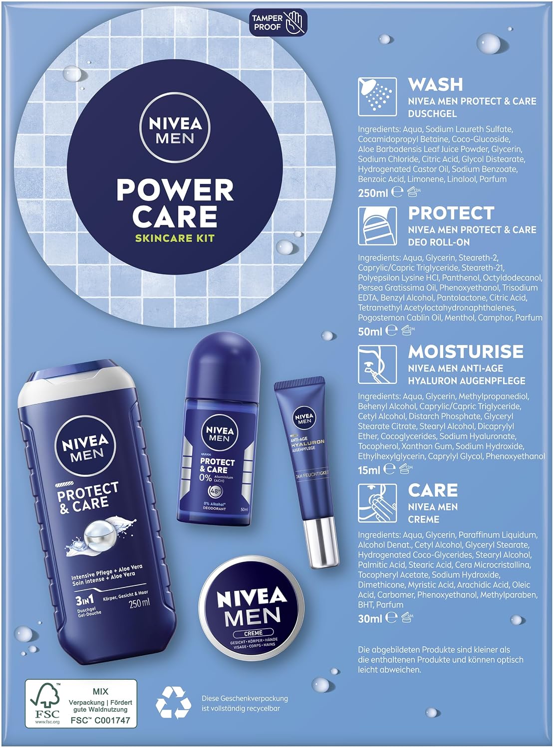 Nivea Men Power Care Gift Set, Gift for Men, Gift Box with Shower Gel (250 ml), Roll-On Deodorant (50 ml), Face Care (30 ml) and Eye Care (15 ml) – Bild 6